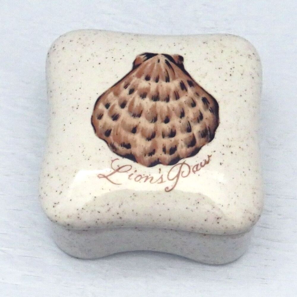 Ceramic Lidded Trinket Dish Beige Coastal Decor Shell Trinket Box for Gift
